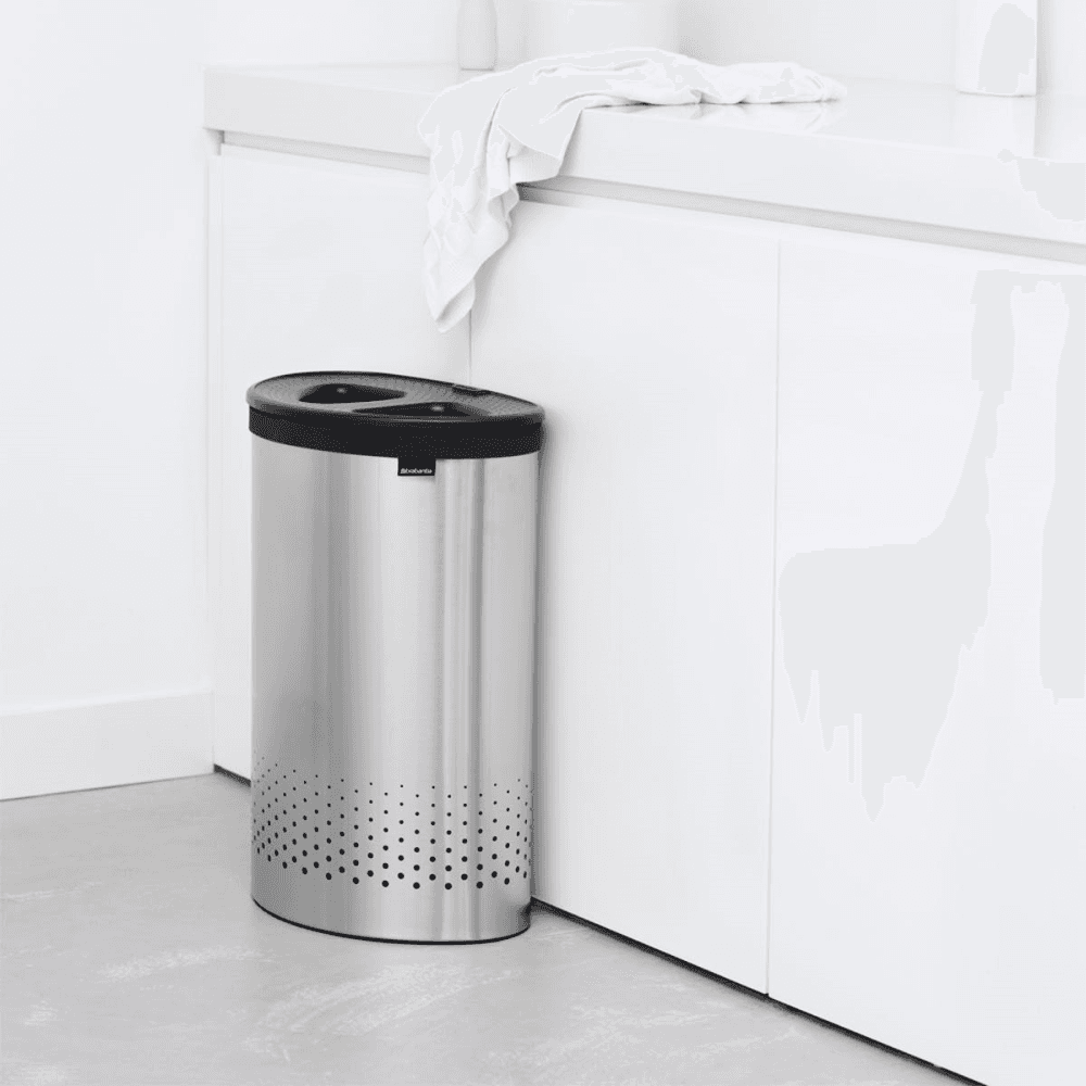 Double Laundry Bin, 55L, Matt Steel