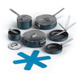 Image showing the Space Folding Handle Ceramic Non-Stick 6 Piece Cookware Set, Midnight Blue product.