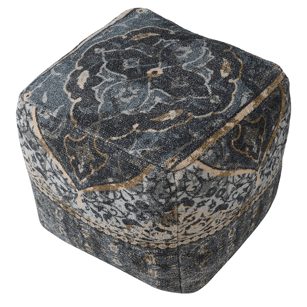 Handlooomed Patterned Pouffe, 50 x 50cm, Blue