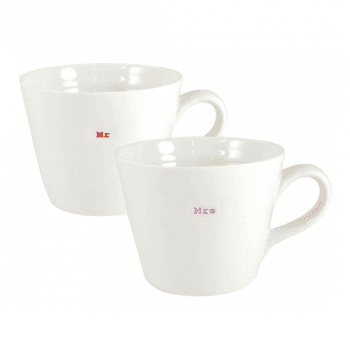 Image showing the 'Mr & Mrs' Set of 2 Bucket Mugs, 350ml, Red & Pink product.