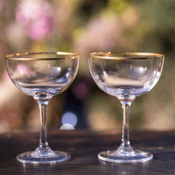 Image showing the Gold Rims Set of 6 Crystal Champagne Saucers, 150ml, Clear/Gold product.
