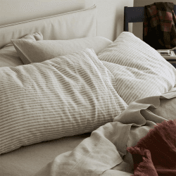 Image showing the Stripe Linen Blend Pillowcase Pair, Standard, Oatmeal product.