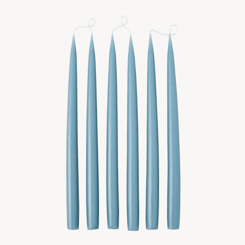 Set of 6 Tapered Dinner Candles, H35cm, Grey Blue