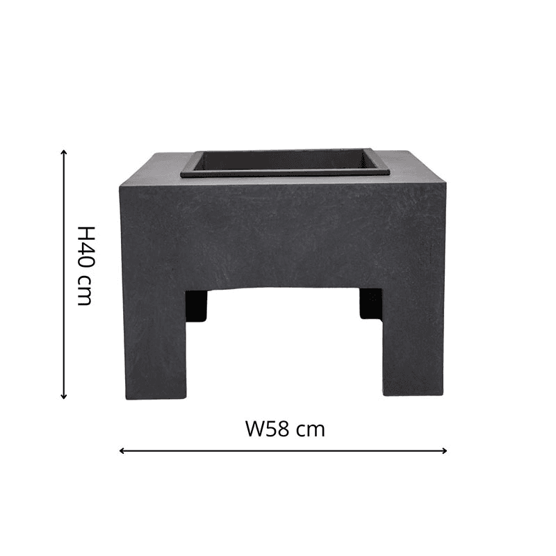 Outdoor square firebowl & square console, W40cm, Granite
