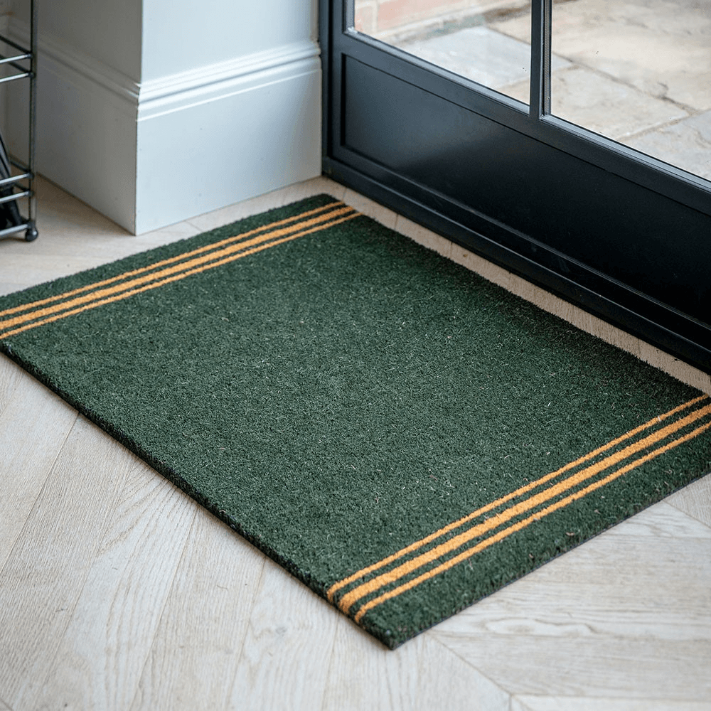 Tripe Stripe Doormat, Large, Forest Green