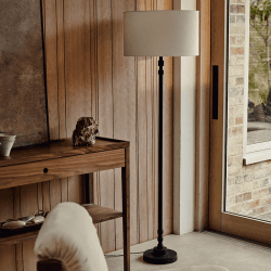 Image showing the Floor Lamp, H134cm, Black with Natural Shade product.