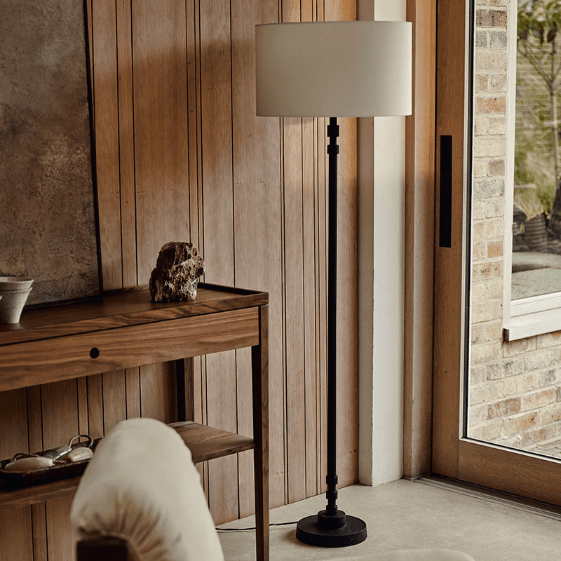 Floor Lamp, H134cm, Black with Natural Shade