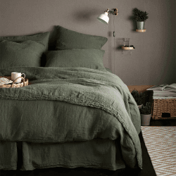 Image showing the Linen Fitted Sheet, Double, Olive Green product.