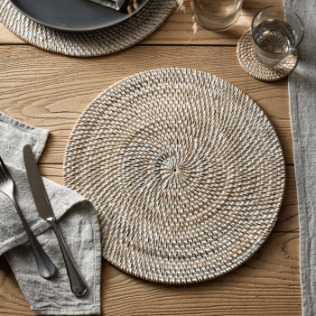 Image showing the Round Placemat, 34cm, Whitewashed Rattan product.