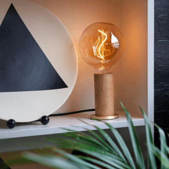 Image showing the Knuckle Pendant Table lamp with voronoi bulb, H30 x D13cm, Oak & Brass product.