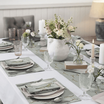 Image showing the Boxing Hares Table Runner, 35 x 280cm, Duck Egg Grey product.
