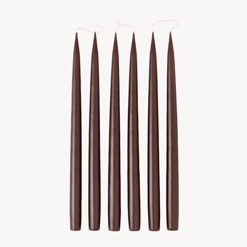 Set of 6 Tapered Dinner Candles, H35cm, Dark Brown