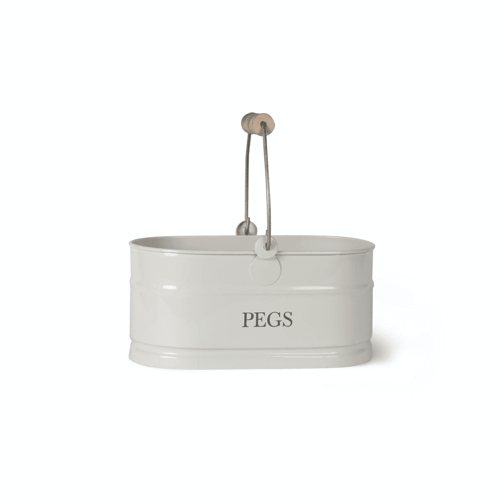 Peg basket, H14 x W27 x D14.5cm, Chalk Coloured Powder Coated Steel With Wood Grip