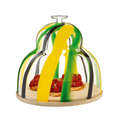 Image showing the Folk Cake Dome With Ash Base, D30 x H27.5cm, Black/Green/Yellow product.