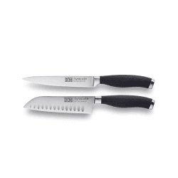 Image showing the Syracuse Soft Grip Set of 2 Knives 13cm Santoku & All Purpose Knife, Black product.