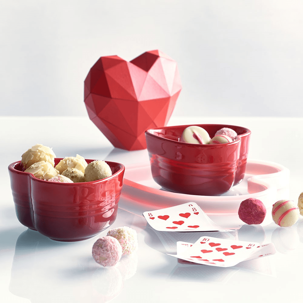Set of 2 Heart Ramekins, Cerise