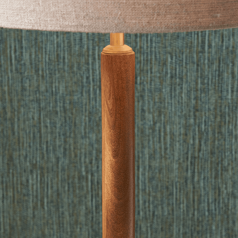Toma Table Lamp With Linen Drum Shade, H55cm, Oiled Wood
