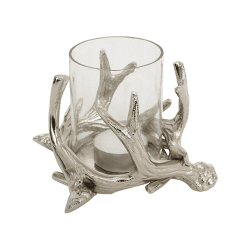 Image showing the Antler Small tealight holder, 14.5 x 8cm, Silver product.