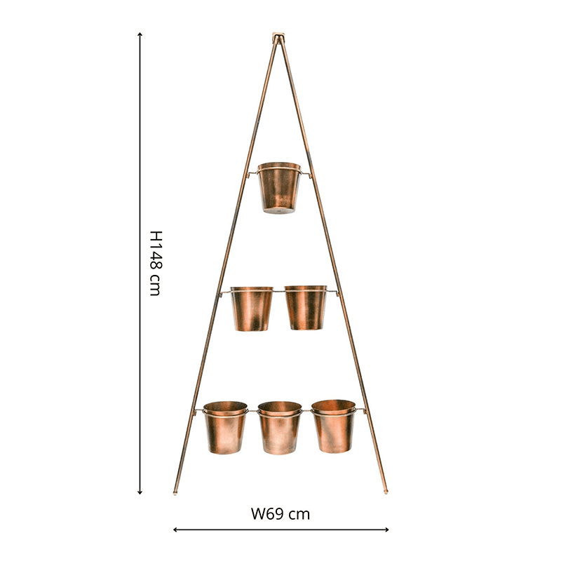 Outdoor Wall Plant Stand with Planters, H148 x W69cm, Gold