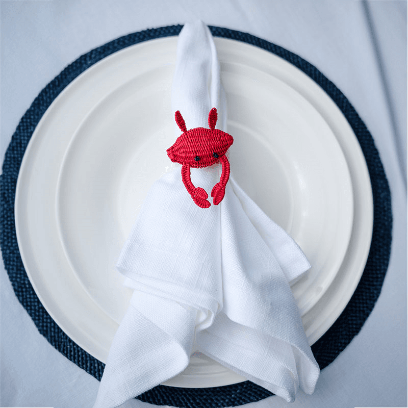 Narino Crab Set of 4 Woven Napkin Rings, Red