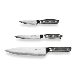 Image showing the Q30 Series 3 Piece Damascus Steel Paring, All Purpose & 20cm Chef's Knife Set, Black product.