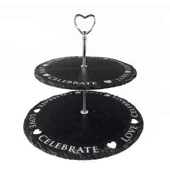 Image showing the Love Heart Slate 2 Tier Serving Stand, Black product.
