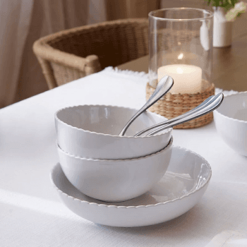 Image showing the Scalloped Set of 2 Mini Shallow Bowl, D21cm, White product.