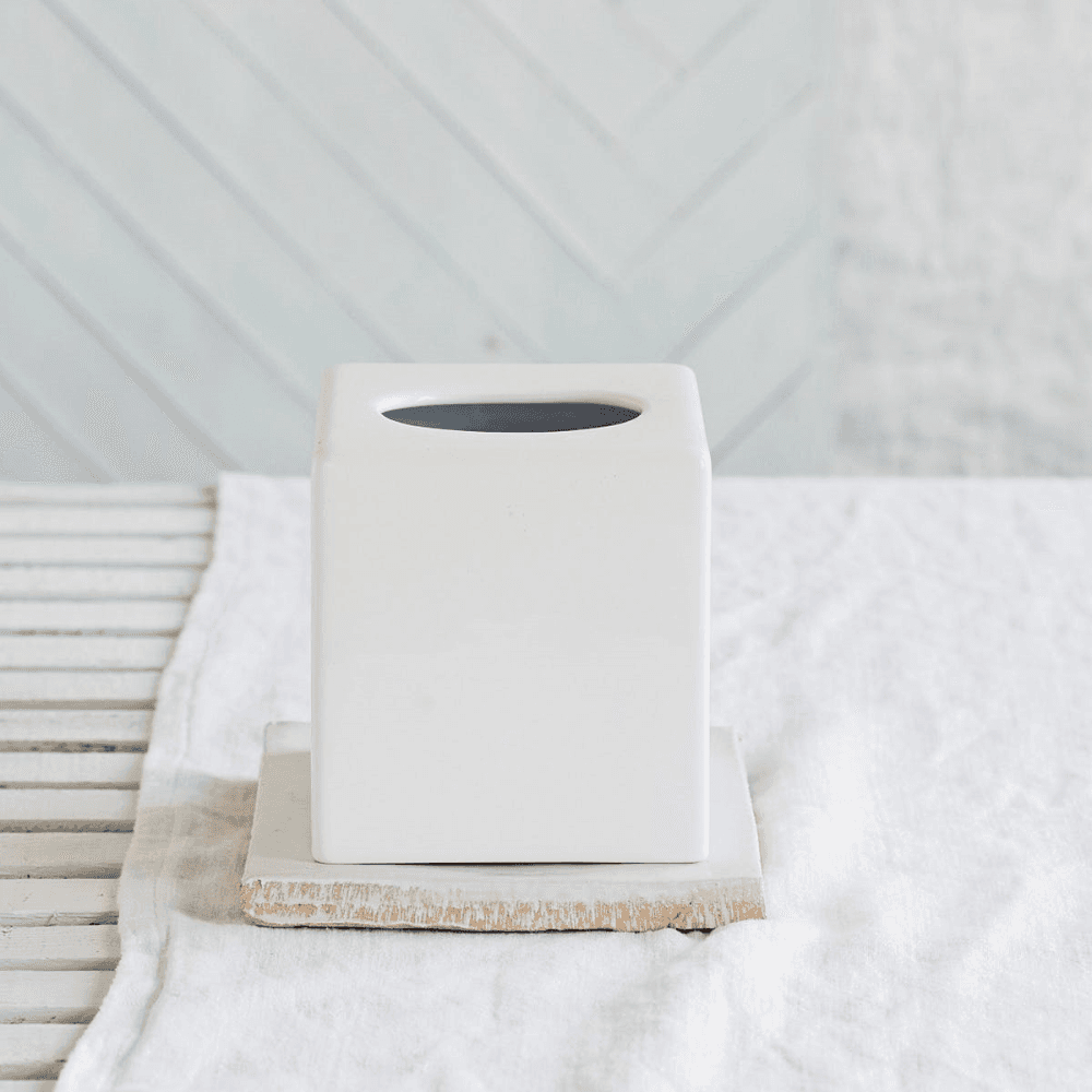 Newcombe Tissue box cover, H15 x W13.5 x L13.5cm, White Ceramic