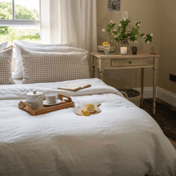 Image showing the Gingham Linen Pillowcase Pair, Standard, Mushroom product.