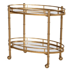 Image showing the Drinks Trolley, Mirrored, 2 Tier, H80 x W81 x D45cm, Gold product.