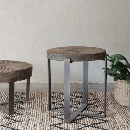 Chakala Wooden Side Table, Reclaimed Wood & Iron