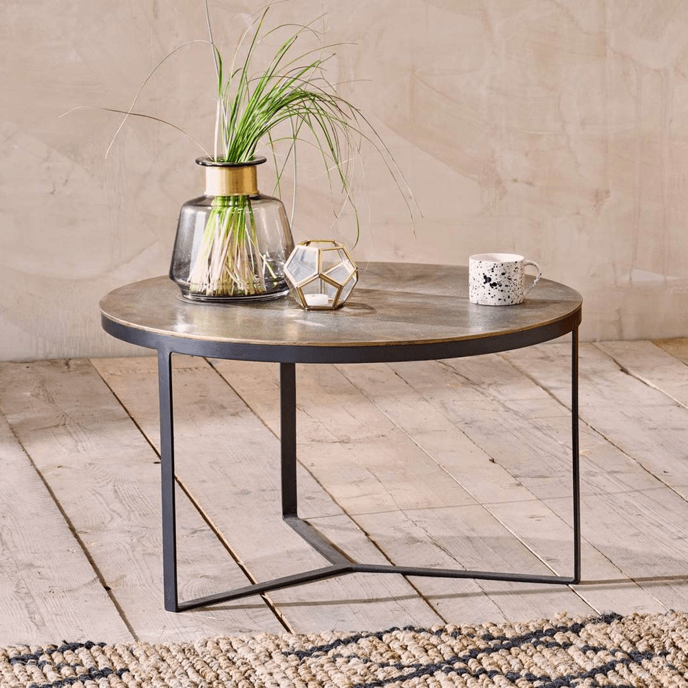 Maba Coffee Table, D72cm, Antique Brass