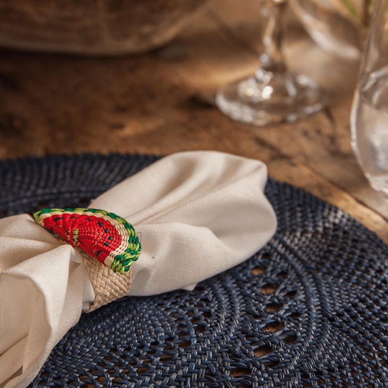 Narino Watermelon Set of 4 Woven Napkin Rings, Green & Red