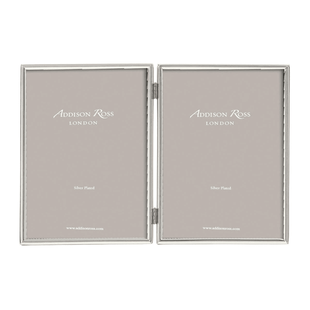 Fine Edged Double photograph frame, 5 x 7", Silver
