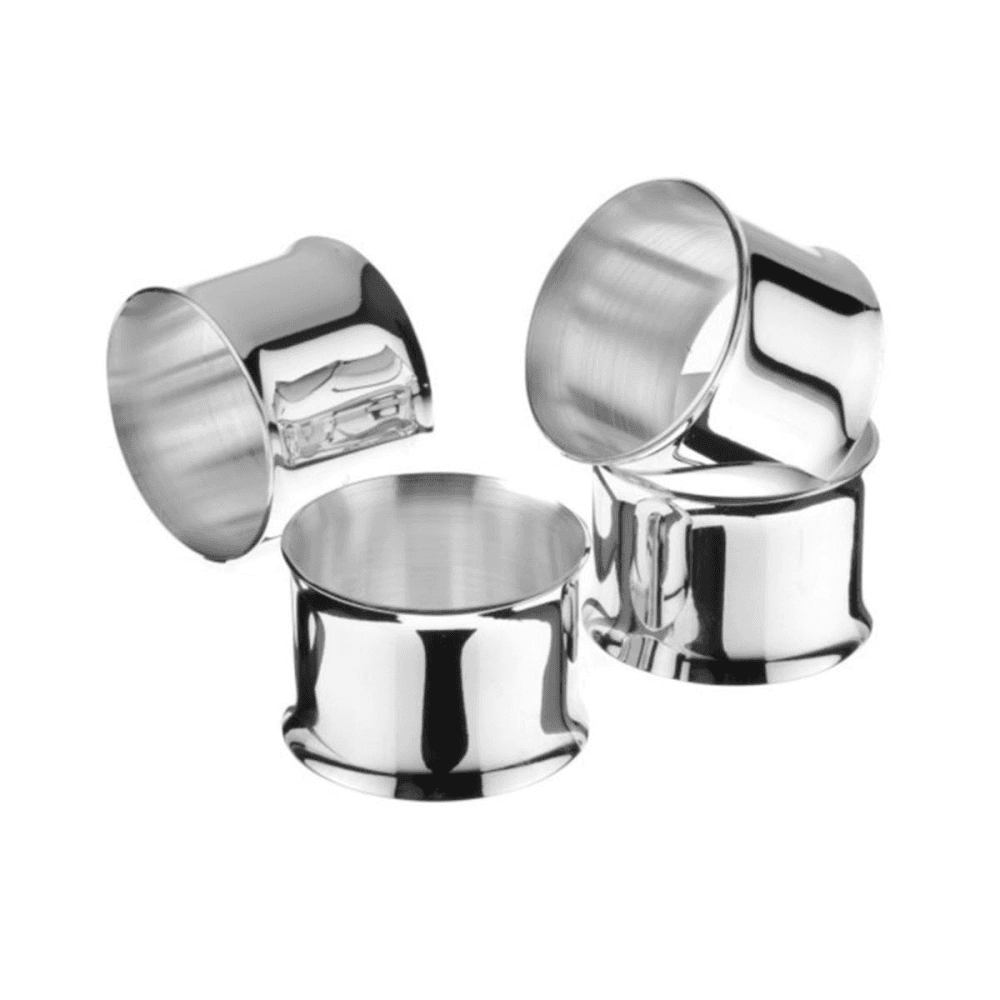 Set of 4 napkin rings with curved edges, Silver Plate
