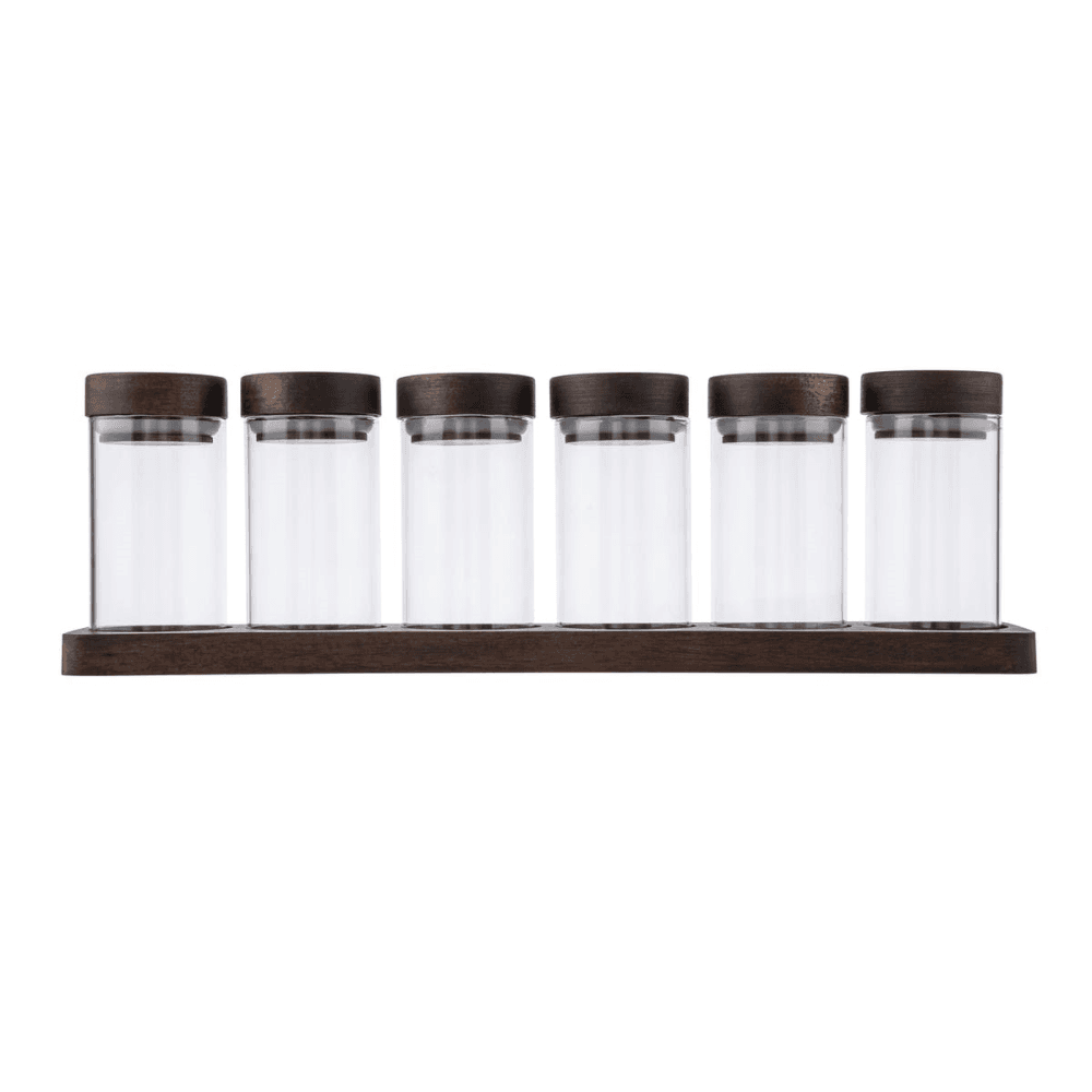 6 piece spice jar set, 120ml, acacia wood / glass