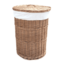 Image showing the Light Steamed Round Linen Basket With White Lining, Large product.