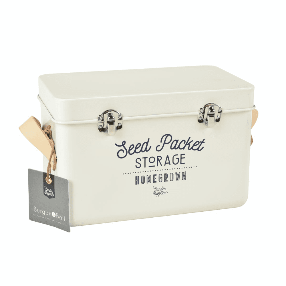Leather Handled Seed Packet Storage Tin, Cream