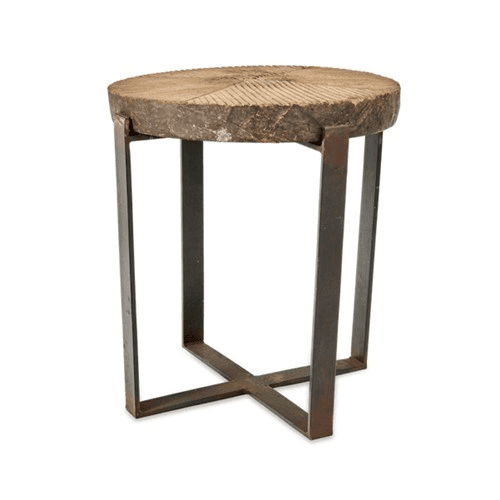 Chakala Wooden Side Table, Reclaimed Wood & Iron