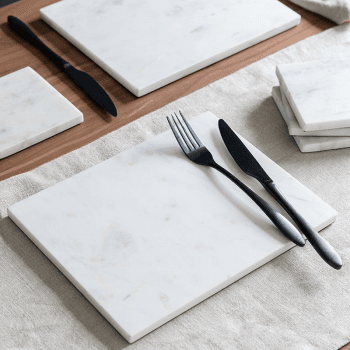 Image showing the Marble Set of 2 Placemats, 20 x 26cm, White product.