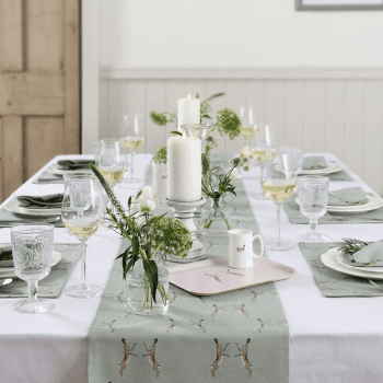Image showing the Boxing Hares Table Runner, 35 x 280cm, Duck Egg Grey product.