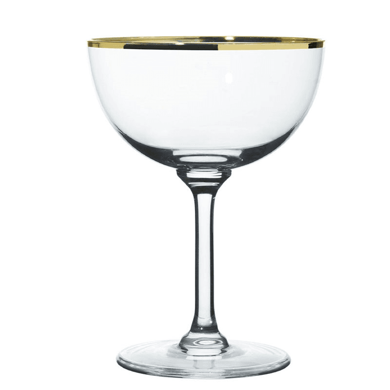 Gold Rims Set of 2 Crystal Champagne Saucers, 150ml, Clear/Gold