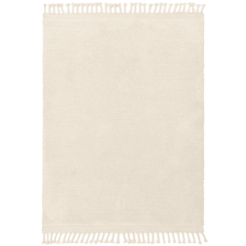 Fes Moroccan Boho Plain Shagy Rug, 120 x 170cm, Cream