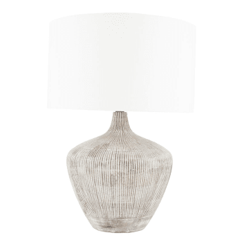Image showing the Manaia Textured Table Lamp With Linen Drum Shade, H35cm, White Wash product.