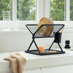 Image showing the SinkSide Foldable Dish Drying Rack, Small, Dark Grey product.