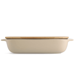 Image showing the Stoneware Dish with Bamboo Lid, 32cm, Almond Cream product.
