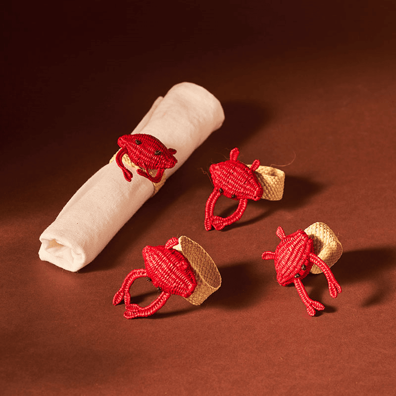 Narino Crab Set of 4 Woven Napkin Rings, Red