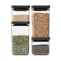 Image showing the Tasty+ Stackable Square Canisters, Set of 4, Light Black Lids product.