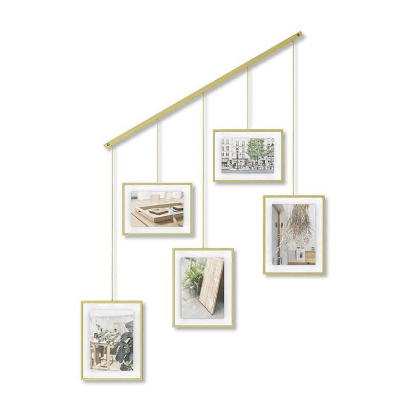 Exhibit Set of 5 Hanging Photo Frames, Mat Brass