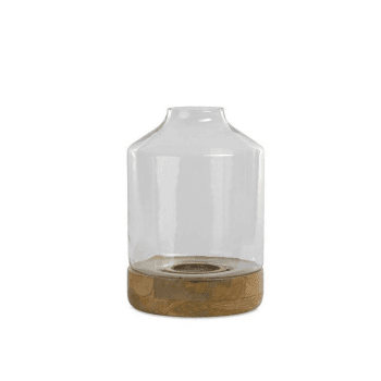 Image showing the Idha Tapered hurricane lantern, 32.5 x 21.5cm, Mango Wood And Glass product.